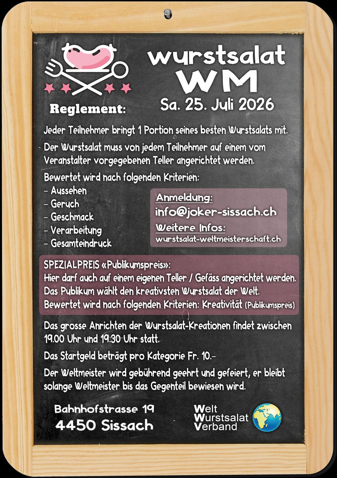 Reglement und Infos zur Wurstsalat WM 2026